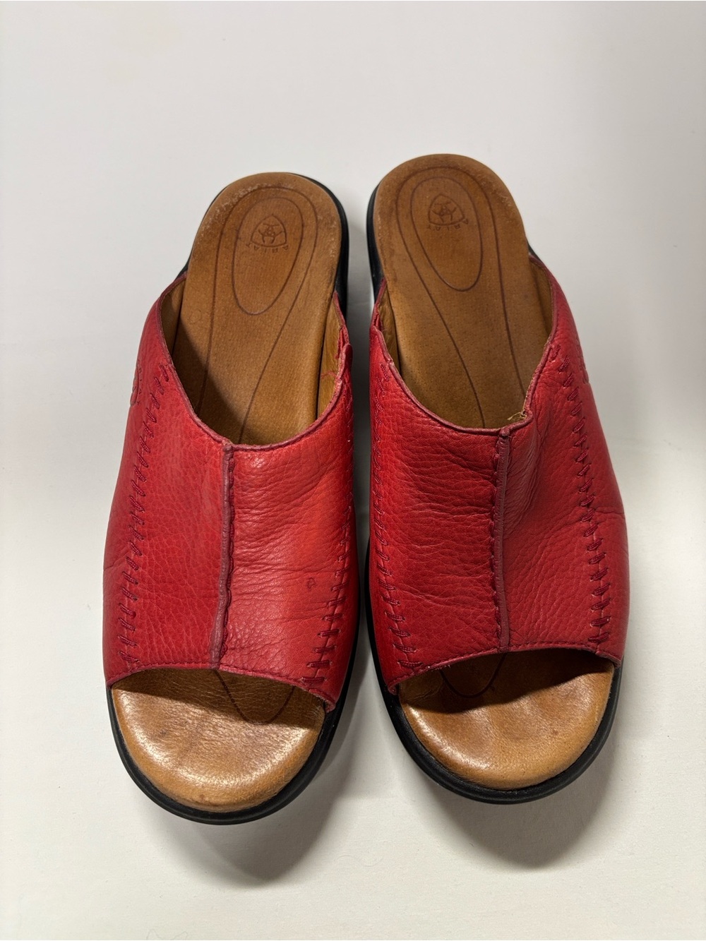 Ariat Red Leather Open-Toe Slide Clogs